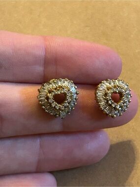 Vintage Silver 925 Heart Crystal Stud Earrings